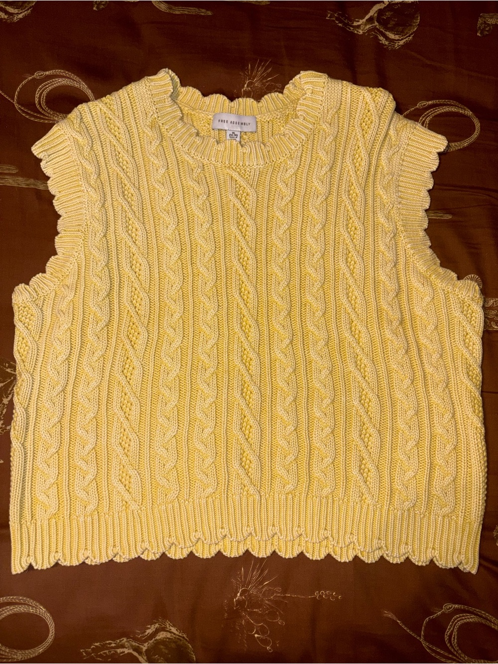 Yellow Cable Knit Sleeveless Sweater Vest